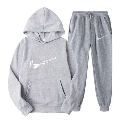 Men Tracksuit Set – Hooded Sweatshirt & Drawstring Pants | Autumn Running Sportswear - ZOOMNSTORE