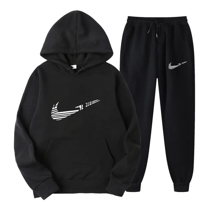 Men Tracksuit Set – Hooded Sweatshirt & Drawstring Pants | Autumn Running Sportswear - ZOOMNSTORE