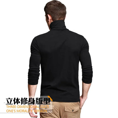Men Turtleneck Shirt - Slim Fit Long Sleeve Tee | Breathable Stretchable Cotton Top - ZOOMNSTORE