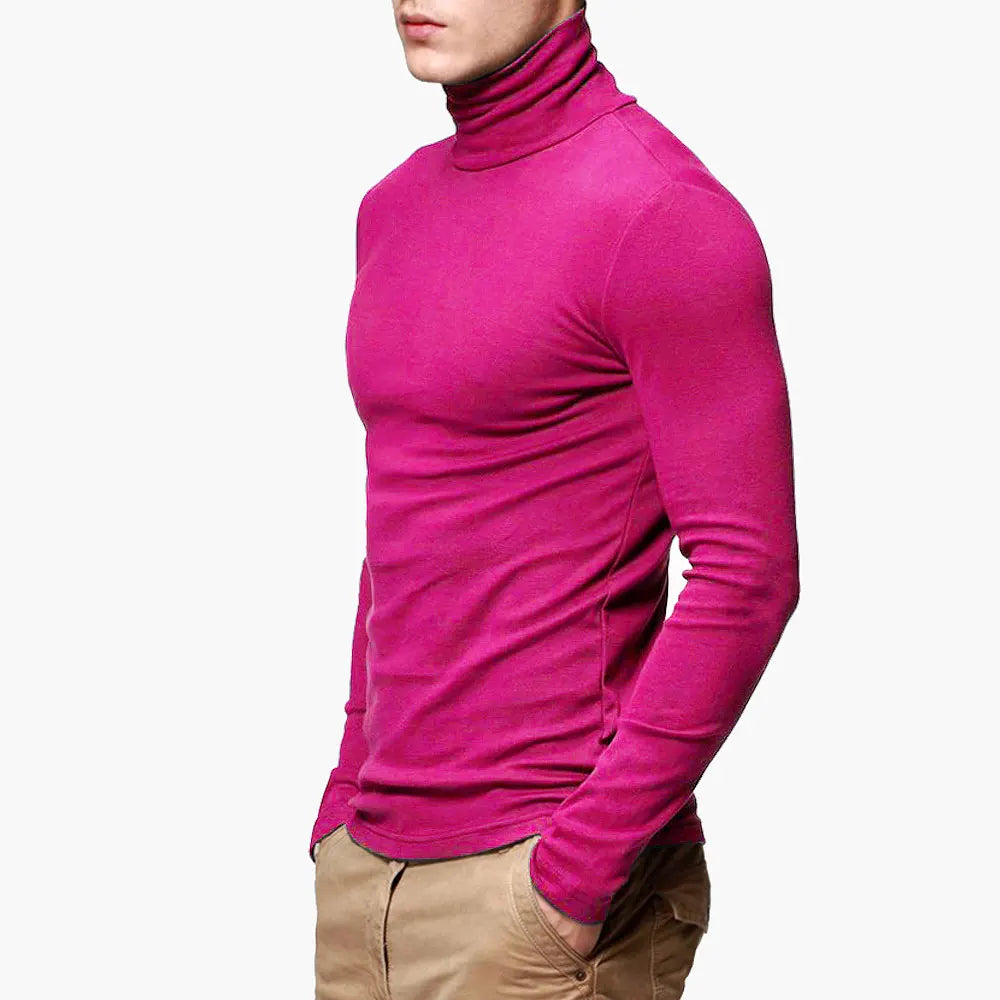 Men Turtleneck Shirt - Slim Fit Long Sleeve Tee | Breathable Stretchable Cotton Top - ZOOMNSTORE