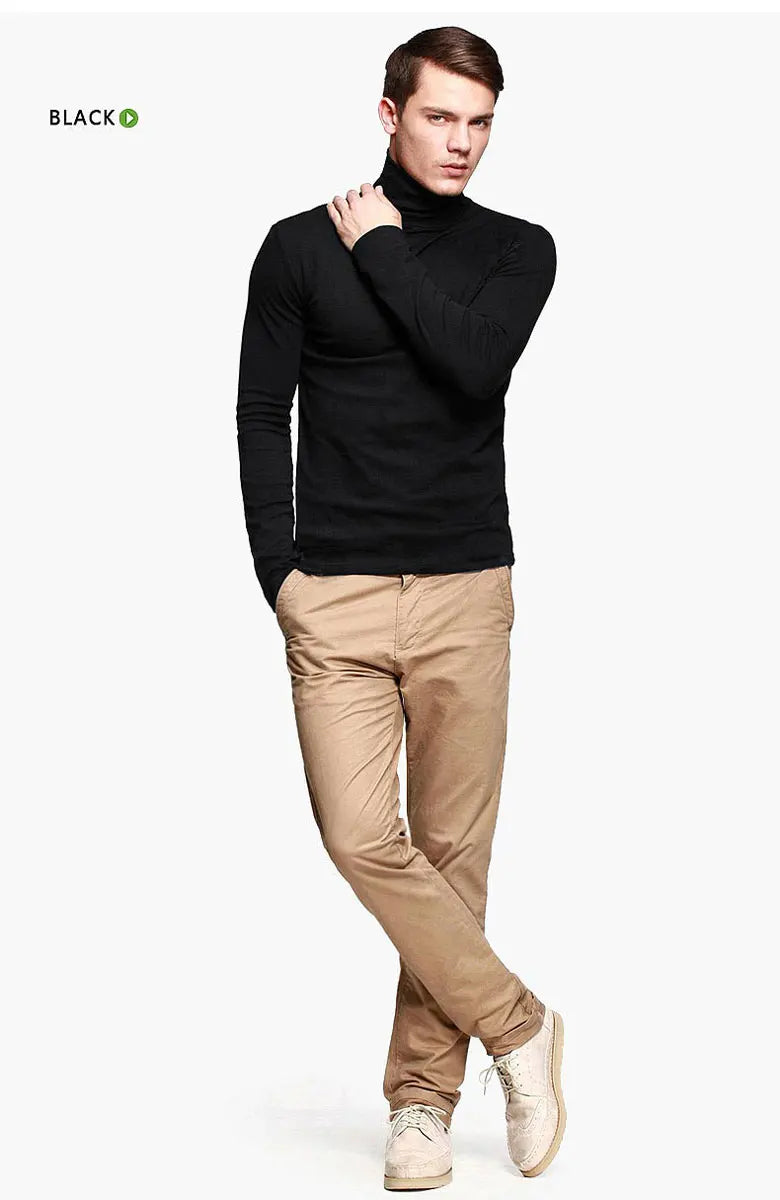 Men Turtleneck Shirt - Slim Fit Long Sleeve Tee | Breathable Stretchable Cotton Top - ZOOMNSTORE