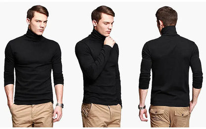 Men Turtleneck Shirt - Slim Fit Long Sleeve Tee | Breathable Stretchable Cotton Top - ZOOMNSTORE