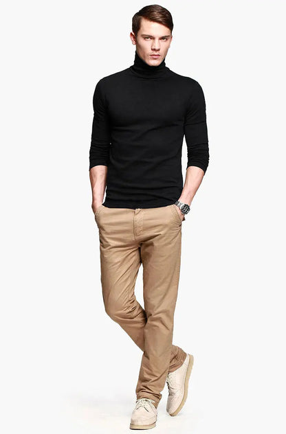Men Turtleneck Shirt - Slim Fit Long Sleeve Tee | Breathable Stretchable Cotton Top - ZOOMNSTORE