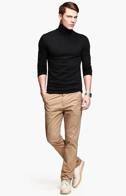 Men Turtleneck Shirt - Slim Fit Long Sleeve Tee | Breathable Stretchable Cotton Top - ZOOMNSTORE