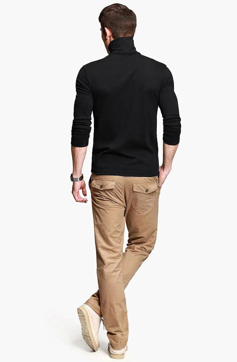 Men Turtleneck Shirt - Slim Fit Long Sleeve Tee | Breathable Stretchable Cotton Top - ZOOMNSTORE