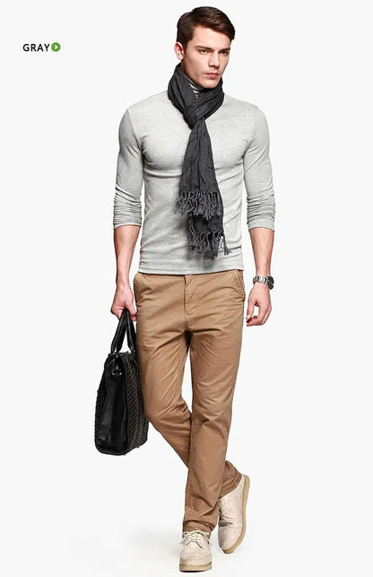 Men Turtleneck Shirt - Slim Fit Long Sleeve Tee | Breathable Stretchable Cotton Top - ZOOMNSTORE
