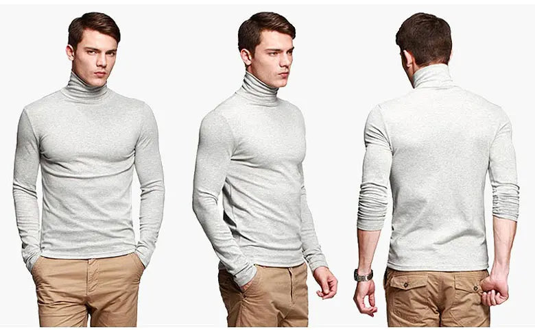 Men Turtleneck Shirt - Slim Fit Long Sleeve Tee | Breathable Stretchable Cotton Top - ZOOMNSTORE
