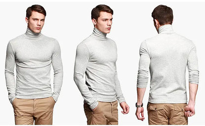 Men Turtleneck Shirt - Slim Fit Long Sleeve Tee | Breathable Stretchable Cotton Top - ZOOMNSTORE