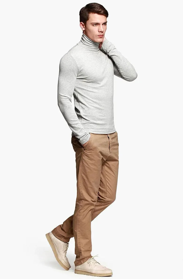 Men Turtleneck Shirt - Slim Fit Long Sleeve Tee | Breathable Stretchable Cotton Top - ZOOMNSTORE