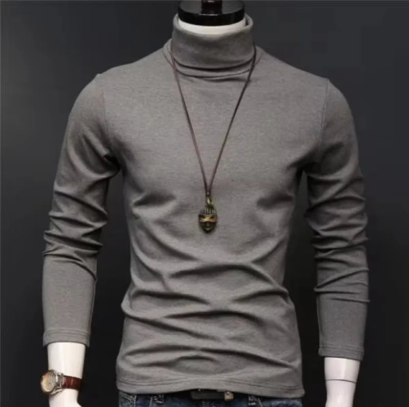 Men Turtleneck Shirt - Slim Fit Long Sleeve Tee | Breathable Stretchable Cotton Top - ZOOMNSTORE
