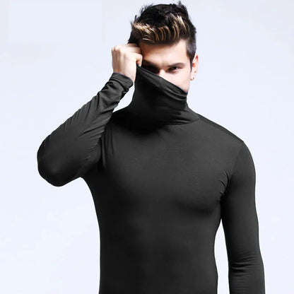 Men Turtleneck Shirt - Slim Fit Long Sleeve Tee | Breathable Stretchable Cotton Top - ZOOMNSTORE