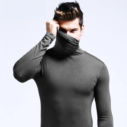 Men Turtleneck Shirt - Slim Fit Long Sleeve Tee | Breathable Stretchable Cotton Top - ZOOMNSTORE
