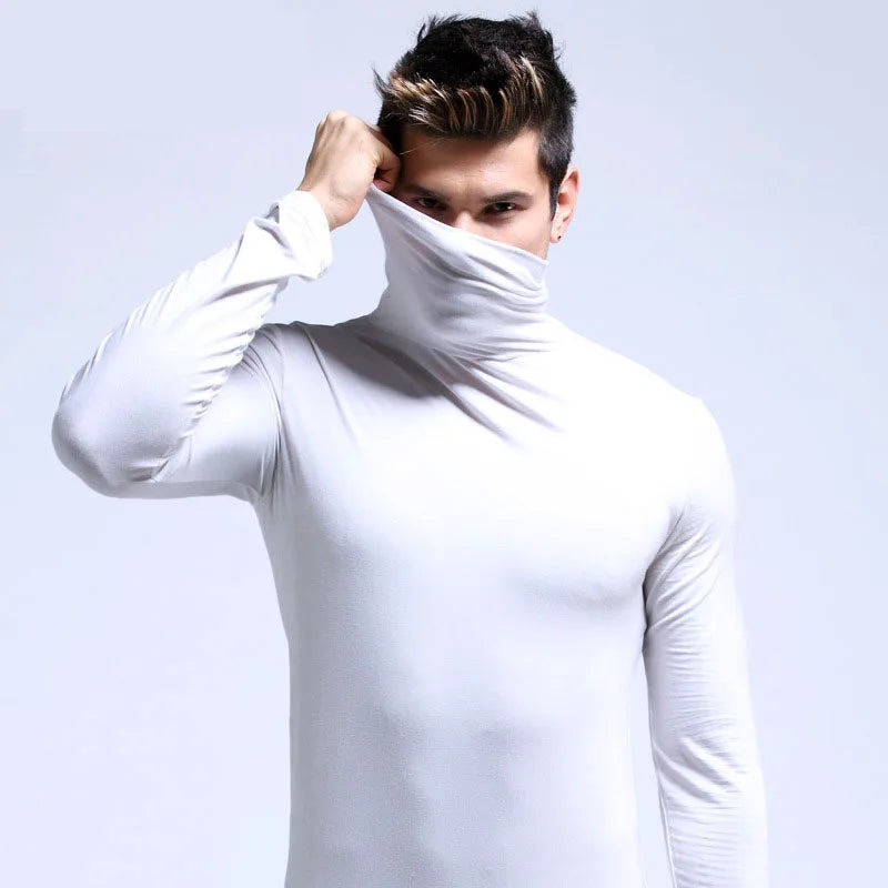 Men Turtleneck Shirt - Slim Fit Long Sleeve Tee | Breathable Stretchable Cotton Top - ZOOMNSTORE