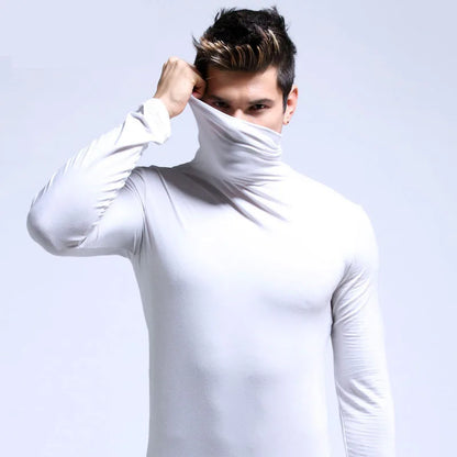 Men Turtleneck Shirt - Slim Fit Long Sleeve Tee | Breathable Stretchable Cotton Top - ZOOMNSTORE