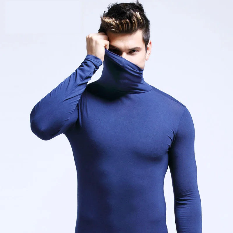 Men Turtleneck Shirt - Slim Fit Long Sleeve Tee | Breathable Stretchable Cotton Top - ZOOMNSTORE