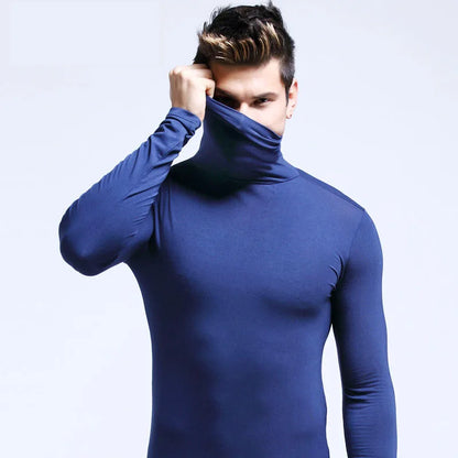 Men Turtleneck Shirt - Slim Fit Long Sleeve Tee | Breathable Stretchable Cotton Top - ZOOMNSTORE