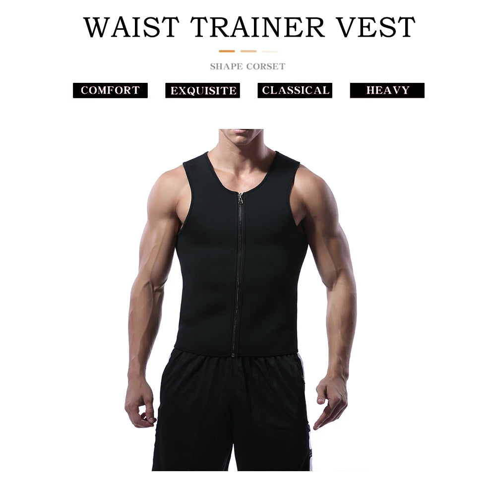 Men Waist Trainer | Tummy Control Vest - Fitness Corset Zip Sauna Tank Top - ZOOMNSTORE
