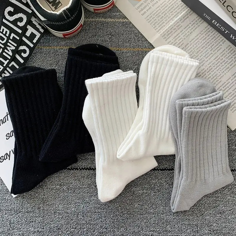 Mens Black  White Warm Socks Set - 5 Pairs Autumn Winter Sport Short Socks - ZOOMNSTORE