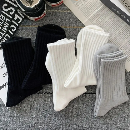 Mens Black  White Warm Socks Set - 5 Pairs Autumn Winter Sport Short Socks - ZOOMNSTORE