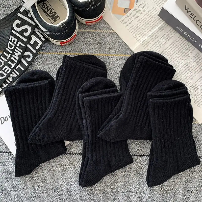 Mens Black  White Warm Socks Set - 5 Pairs Autumn Winter Sport Short Socks - ZOOMNSTORE