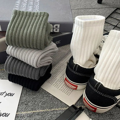 Mens Black  White Warm Socks Set - 5 Pairs Autumn Winter Sport Short Socks - ZOOMNSTORE