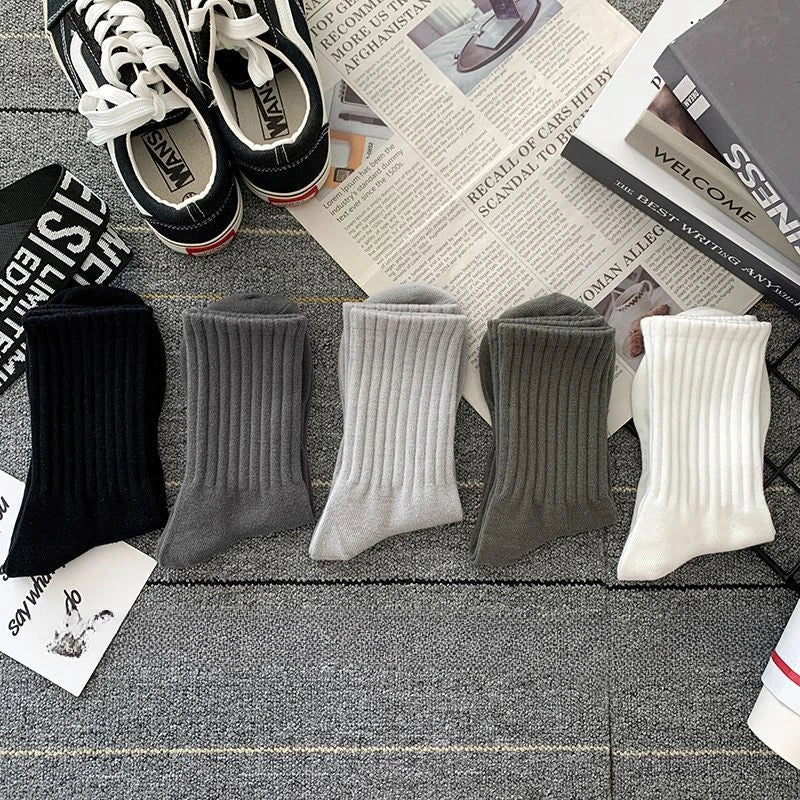 Mens Black  White Warm Socks Set - 5 Pairs Autumn Winter Sport Short Socks - ZOOMNSTORE