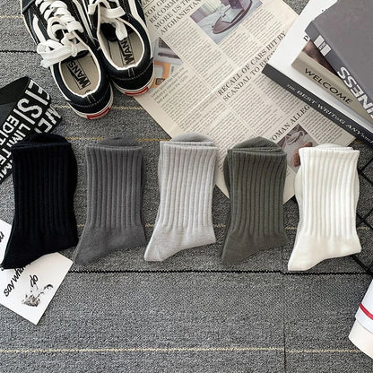 Mens Black  White Warm Socks Set - 5 Pairs Autumn Winter Sport Short Socks - ZOOMNSTORE