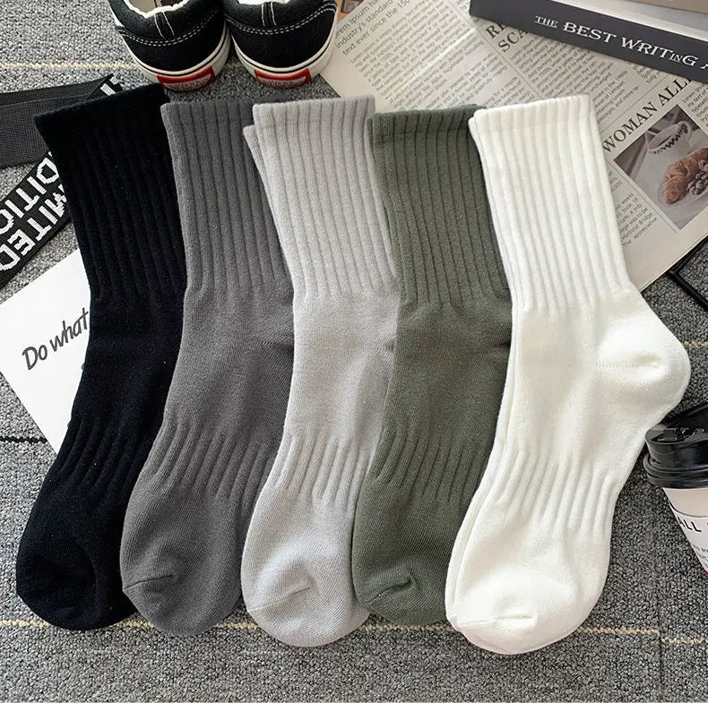 Mens Black  White Warm Socks Set - 5 Pairs Autumn Winter Sport Short Socks - ZOOMNSTORE