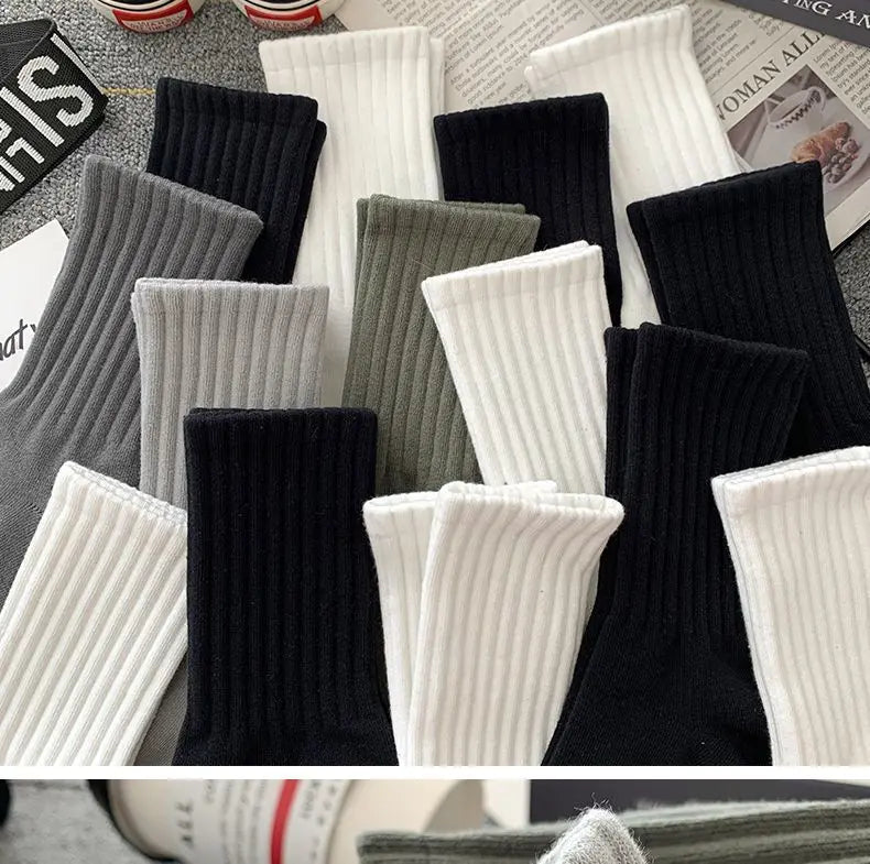 Mens Black  White Warm Socks Set - 5 Pairs Autumn Winter Sport Short Socks - ZOOMNSTORE