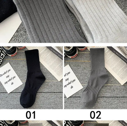 Mens Black  White Warm Socks Set - 5 Pairs Autumn Winter Sport Short Socks - ZOOMNSTORE