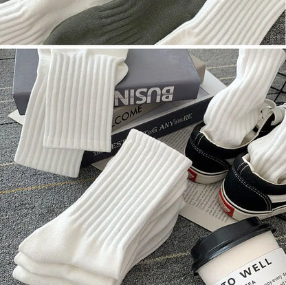 Mens Black  White Warm Socks Set - 5 Pairs Autumn Winter Sport Short Socks - ZOOMNSTORE