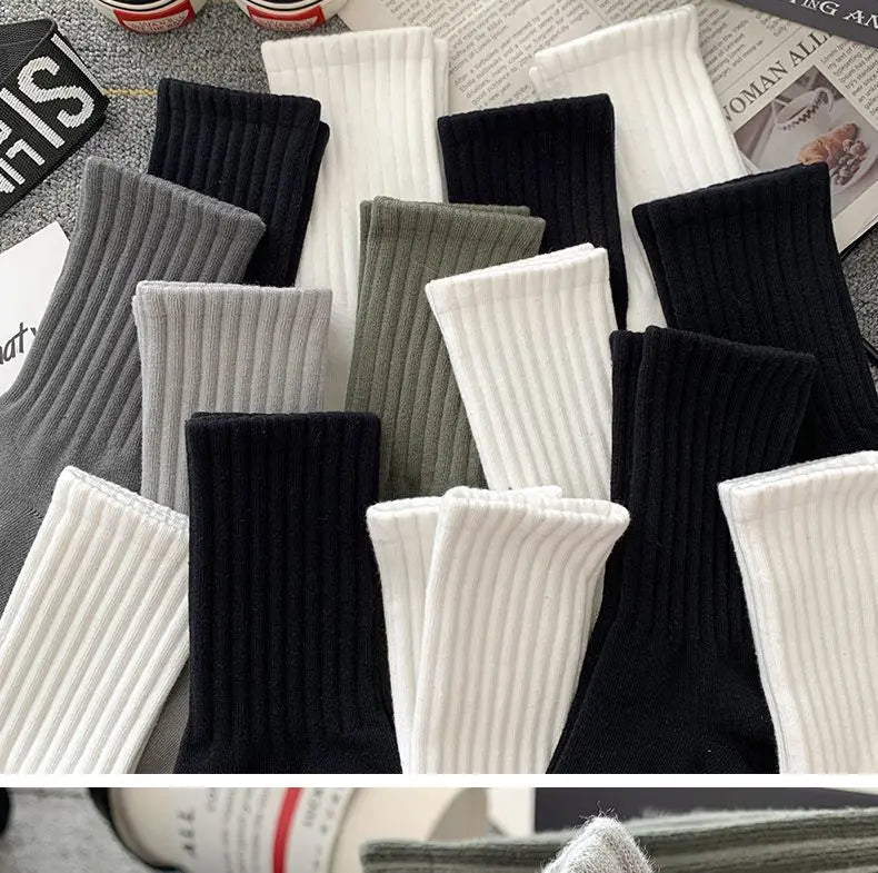 Mens Black  White Warm Socks Set - 5 Pairs Autumn Winter Sport Short Socks - ZOOMNSTORE
