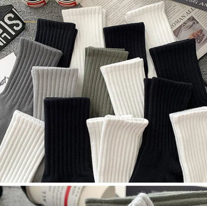 Mens Black  White Warm Socks Set - 5 Pairs Autumn Winter Sport Short Socks - ZOOMNSTORE
