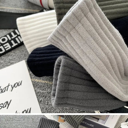 Mens Black  White Warm Socks Set - 5 Pairs Autumn Winter Sport Short Socks - ZOOMNSTORE