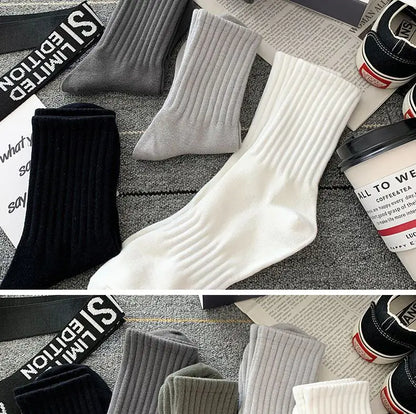 Mens Black  White Warm Socks Set - 5 Pairs Autumn Winter Sport Short Socks - ZOOMNSTORE