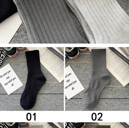 Mens Black  White Warm Socks Set - 5 Pairs Autumn Winter Sport Short Socks - ZOOMNSTORE