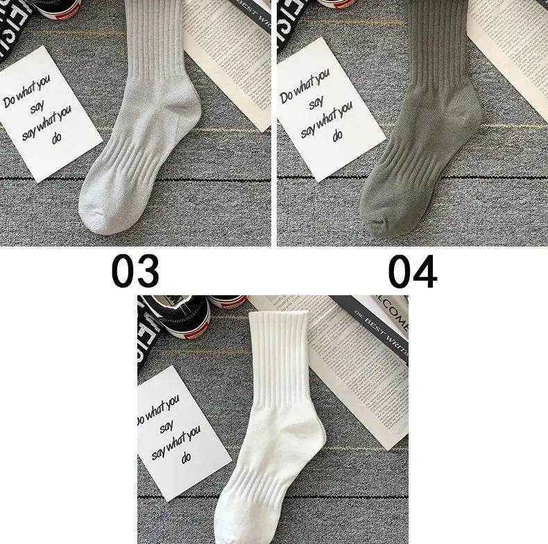 Mens Black  White Warm Socks Set - 5 Pairs Autumn Winter Sport Short Socks - ZOOMNSTORE