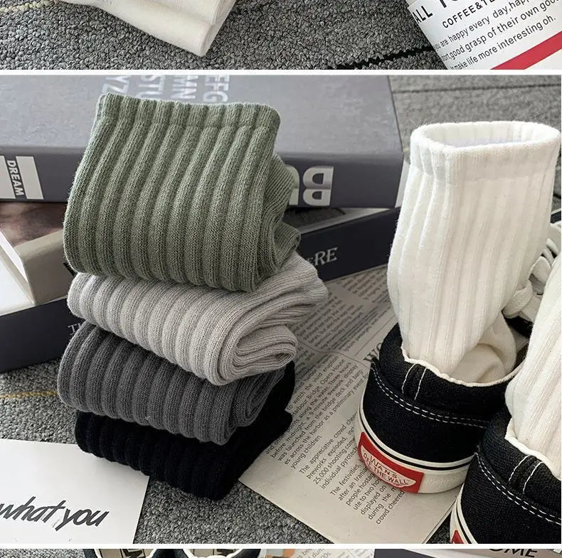 Mens Black  White Warm Socks Set - 5 Pairs Autumn Winter Sport Short Socks - ZOOMNSTORE