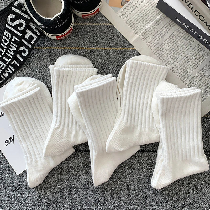 Mens Black  White Warm Socks Set - 5 Pairs Autumn Winter Sport Short Socks - ZOOMNSTORE
