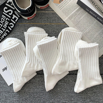 Mens Black  White Warm Socks Set - 5 Pairs Autumn Winter Sport Short Socks - ZOOMNSTORE