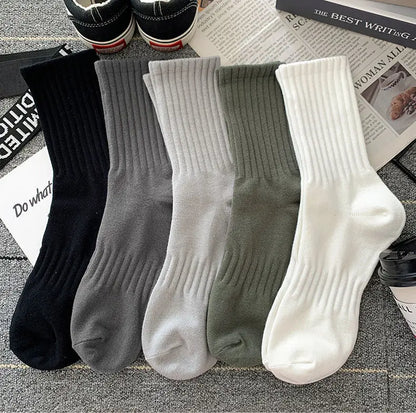 Mens Black  White Warm Socks Set - 5 Pairs Autumn Winter Sport Short Socks - ZOOMNSTORE