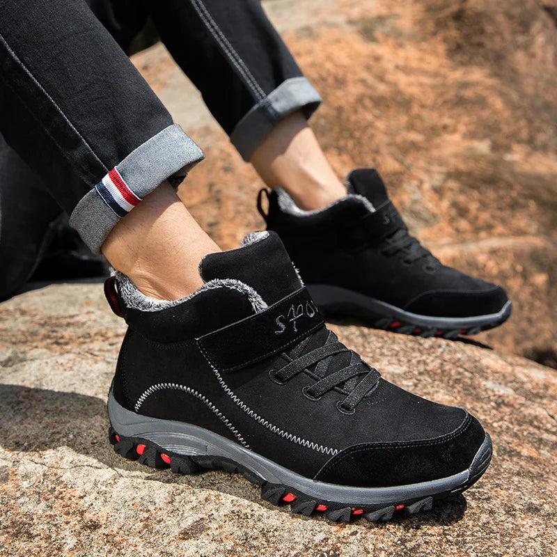 Waterproof Winter Men Boots Suede Warm Snow Outdoor Sneakers Boots Men Work Casual Shoes High-top Non-slip Ankle Boots - ZOOMNSTORE