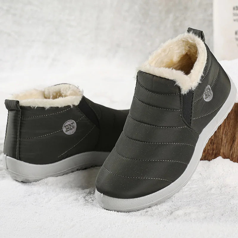 Men Winter Boots – Waterproof Ankle Snow Boots With Plush Lining & Low Heel - ZOOMNSTORE