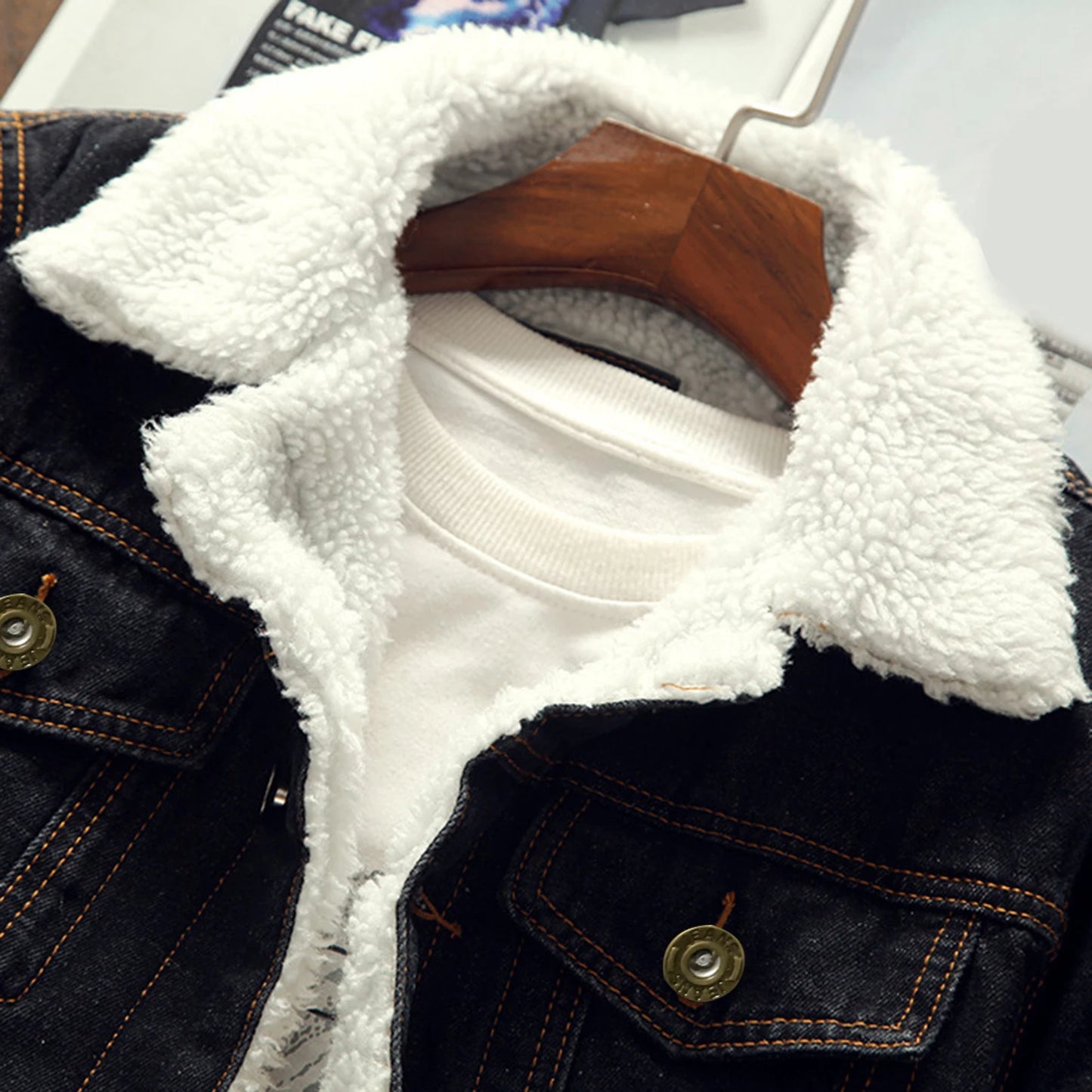 Men Winter Autumn Jacket Denim Inner Fleece Thicken Winter Jeans Jacket Coat Men's Turn-down Velvet Jacket Mens Fur Parkas - ZOOMNSTORE