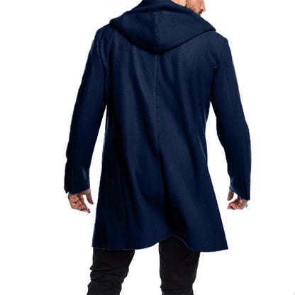 Men Winter Duffle Coat – Classic Toggle Wool Blend Hooded Outerwear Navy Blue - ZOOMNSTORE