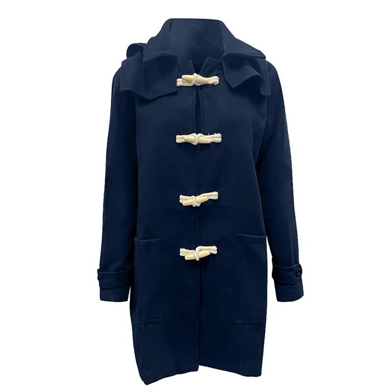 Men Winter Duffle Coat – Classic Toggle Wool Blend Hooded Outerwear Navy Blue - ZOOMNSTORE