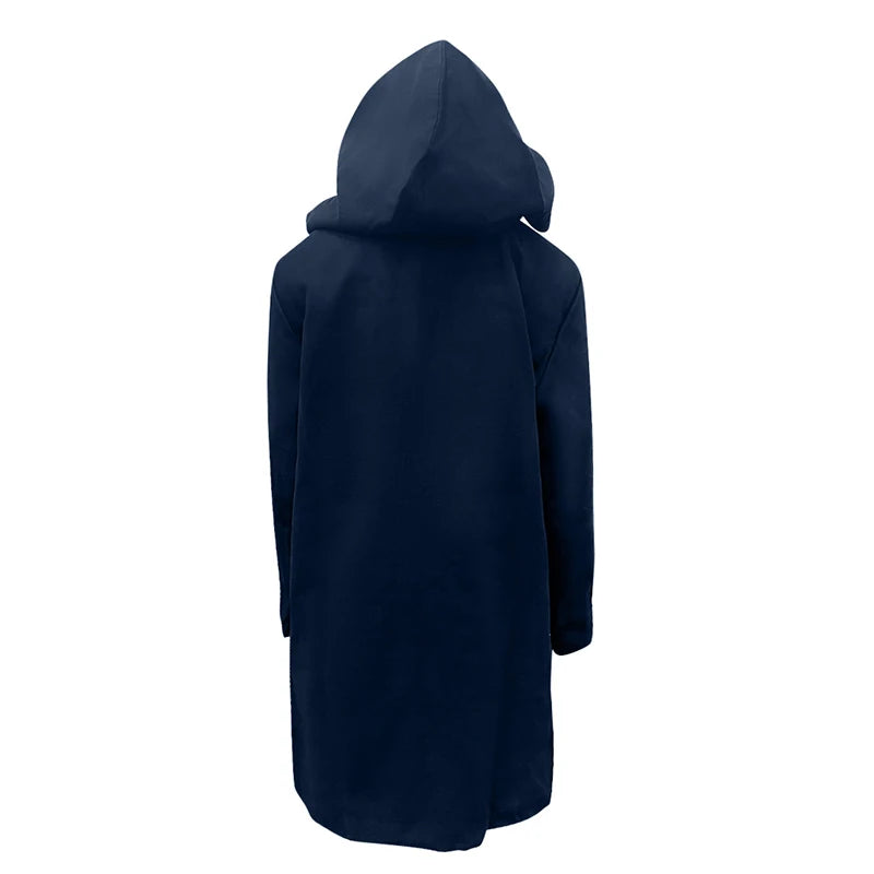 Men Winter Duffle Coat – Classic Toggle Wool Blend Hooded Outerwear Navy Blue - ZOOMNSTORE
