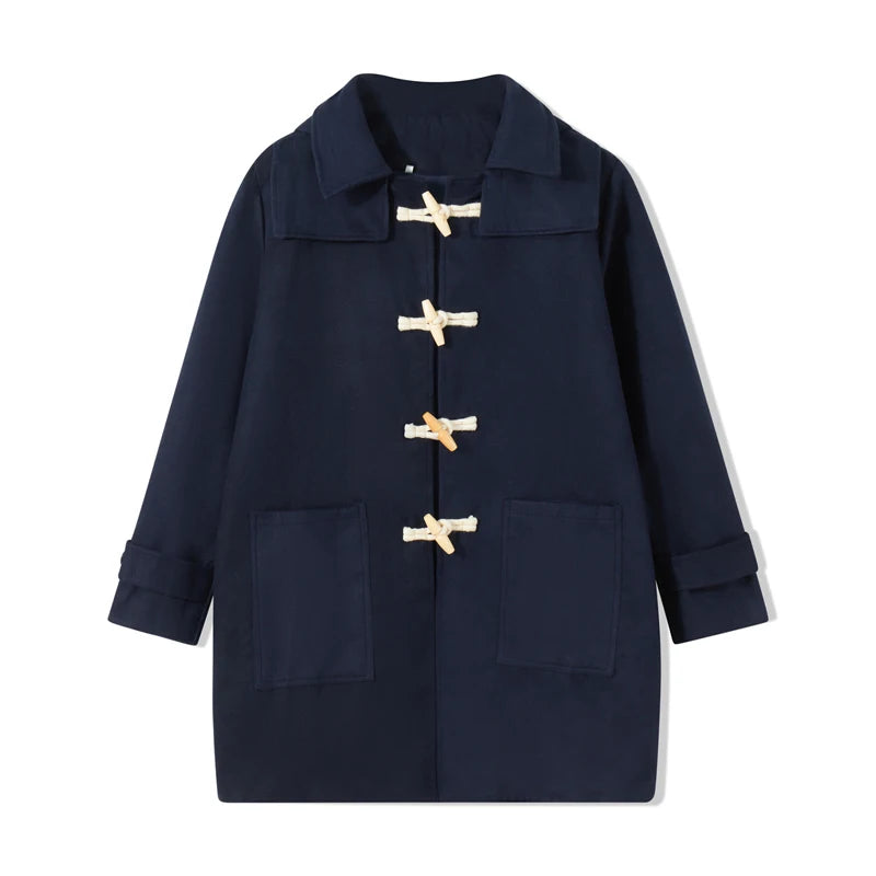 Men Winter Duffle Coat – Classic Toggle Wool Blend Hooded Outerwear Navy Blue - ZOOMNSTORE