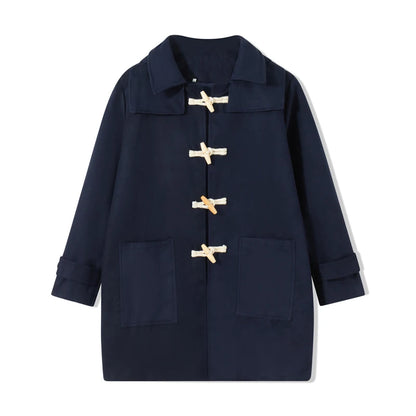Men Winter Duffle Coat – Classic Toggle Wool Blend Hooded Outerwear Navy Blue - ZOOMNSTORE