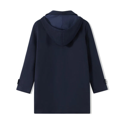 Men Winter Duffle Coat – Classic Toggle Wool Blend Hooded Outerwear Navy Blue - ZOOMNSTORE